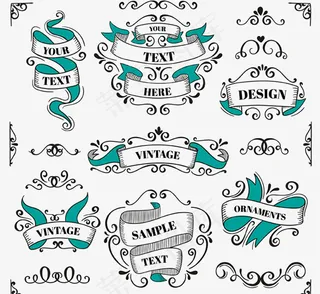 手绘复古丝带,背景元素