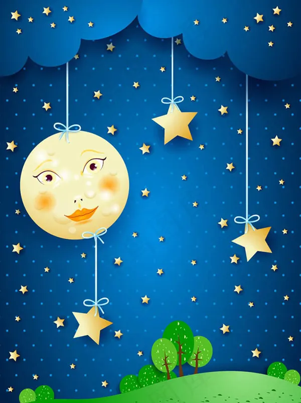 月夜风景剪贴画eps,ai矢量模版下载