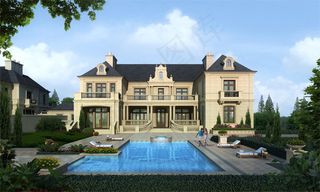 游泳池与欧式建筑