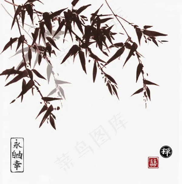 水墨山水竹子