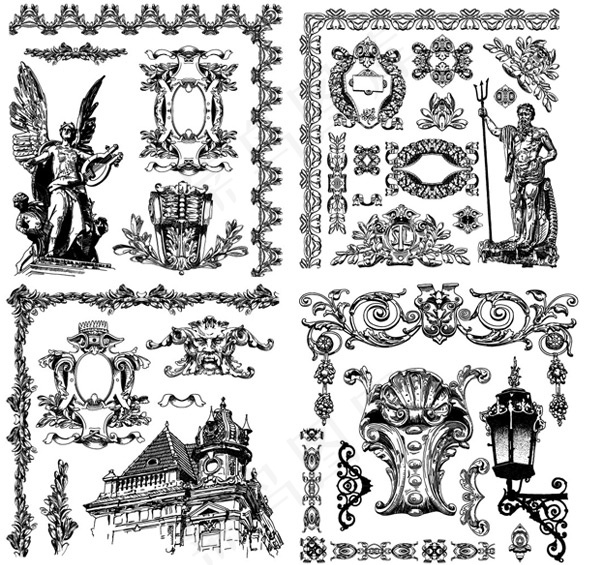欧式复古花边1,背景元素