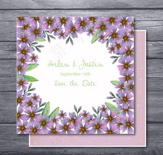 紫色花卉婚礼邀请卡