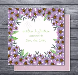 紫色花卉婚礼邀请卡