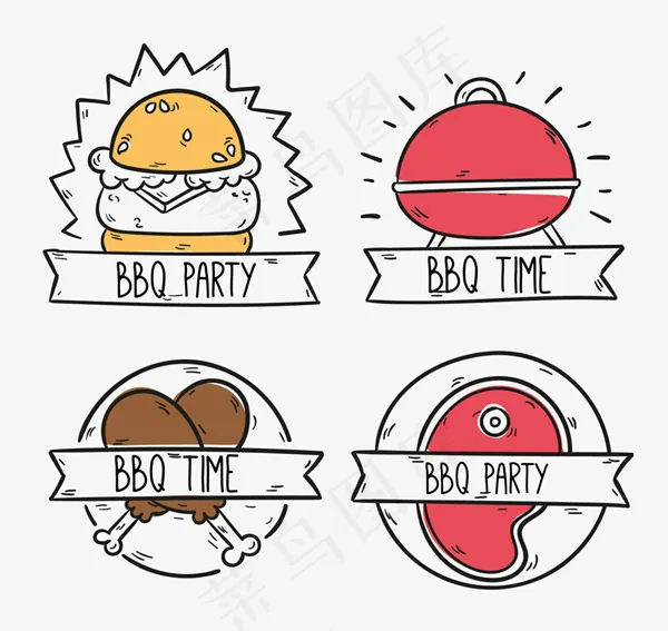 BBQ快餐标签ai矢量模版下载