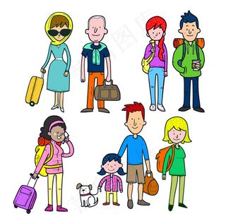 4组彩色旅行人物