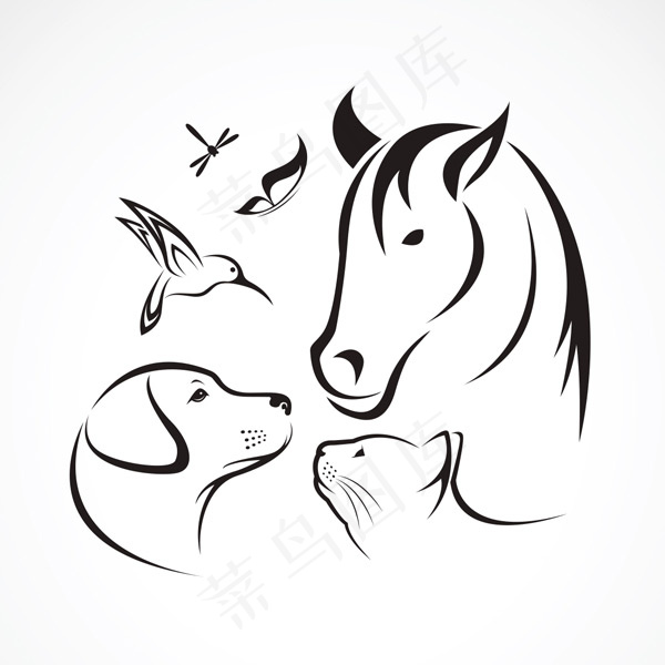 手绘线条动物集合,免抠元素
