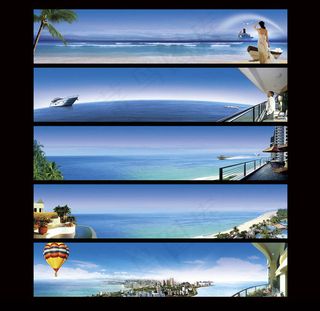 地产海景围栏背景,背景元素