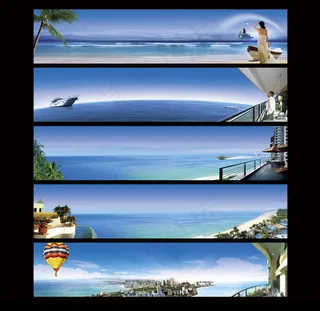 地产海景围栏背景,背景元素