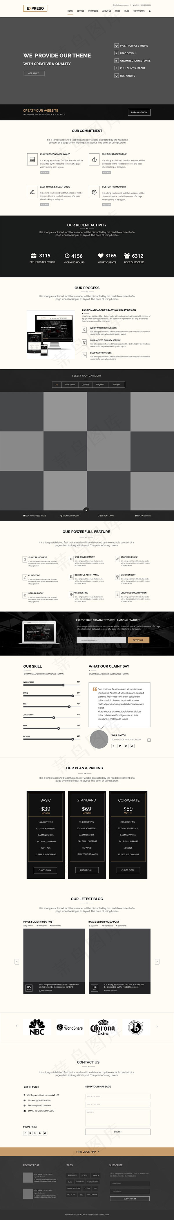 黑白简约网站模板,背景元素