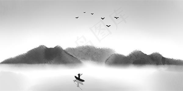 简约水墨山水画psd模版下载