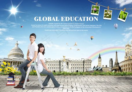 人字梯上的俩学生