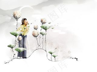 花卉插画与美女