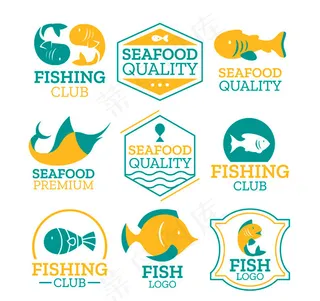 彩色鱼元素标志