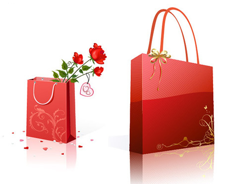 玫瑰与礼品袋