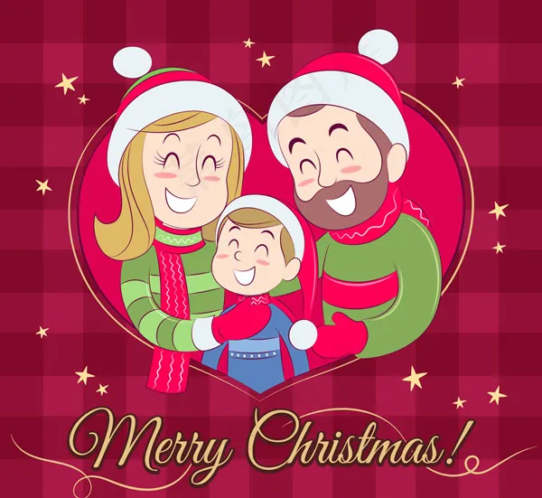 圣诞节三口之家ai矢量模版下载