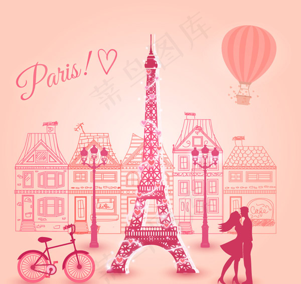 浪漫粉色巴黎插画