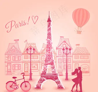 浪漫粉色巴黎插画