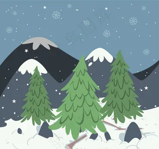 冬季雪山树木风景