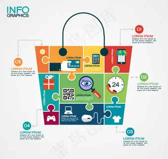 购物袋商务信息图,背景元素 购物袋商务信息图,背景元素