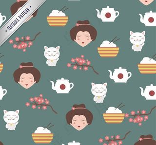 日本元素无缝背景,背景元素