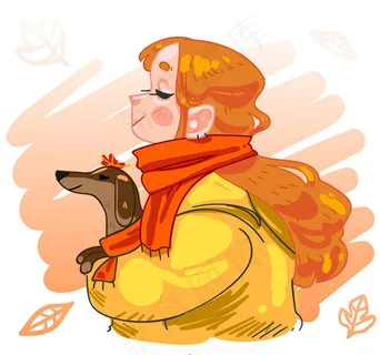 女孩和宠物狗侧影