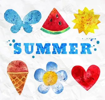 水彩夏日元素 水彩夏日元素