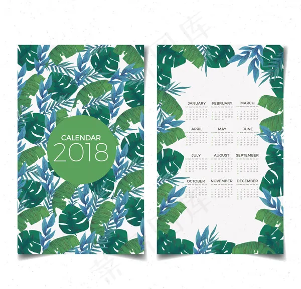 2018树叶年历ai矢量模版下载