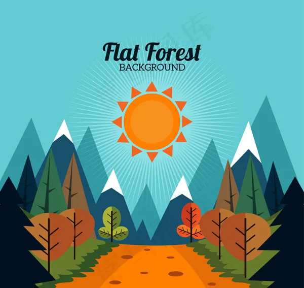 森林与雪山风景ai矢量模版下载