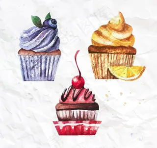 水彩纸杯蛋糕