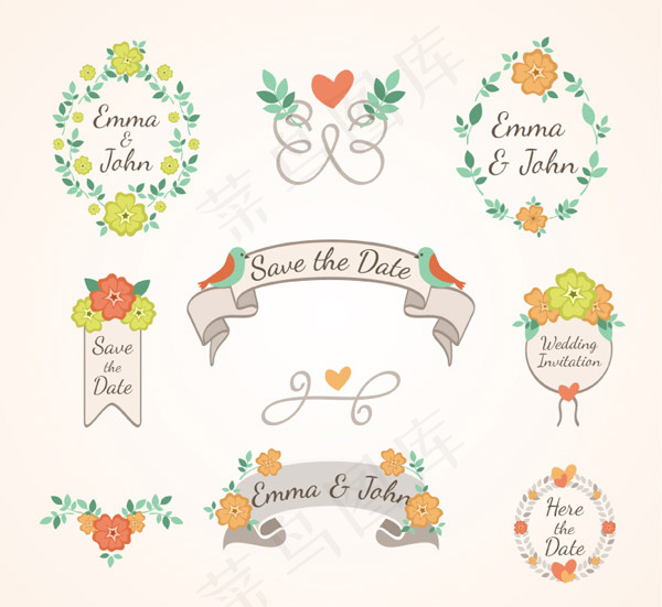 花卉婚礼标签,免抠元素