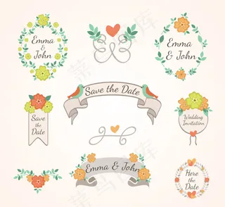 花卉婚礼标签,免抠元素