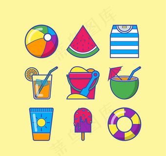 夏日度假元素图标,免抠元素