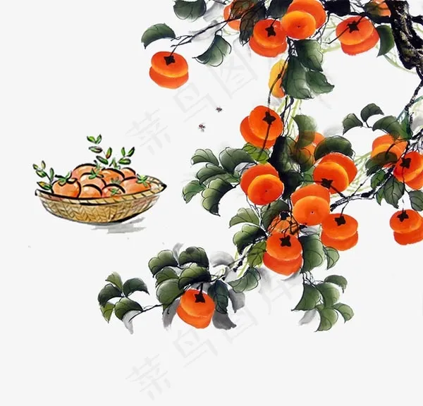 水彩秋季柿子