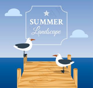 栈桥上的两只海鸥