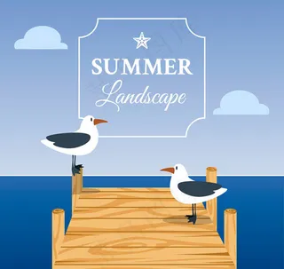 栈桥上的两只海鸥