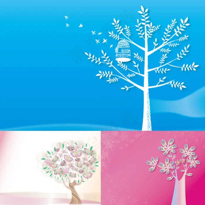 树木元素插画eps,ai矢量模版下载