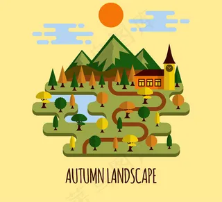 秋季郊外风景矢量