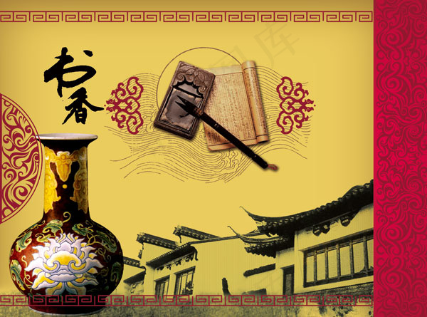 古建筑物与瓷器(3437X2551(DPI:300))psd模版下载