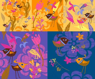 彩绘小鸟花卉背景,背景元素