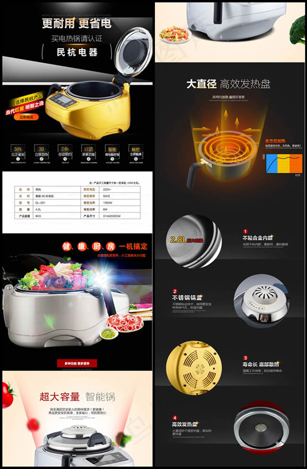 电热锅电器详情页psd模版下载