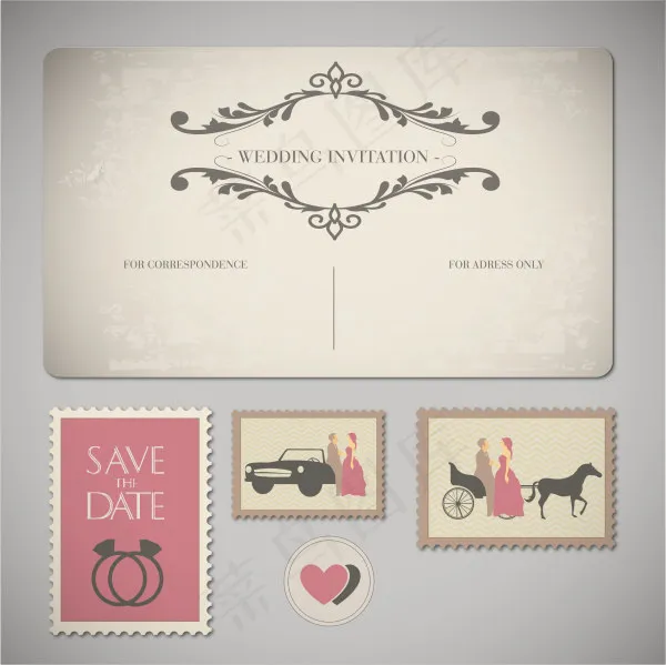 婚礼请柬邀请卡eps,ai矢量模版下载