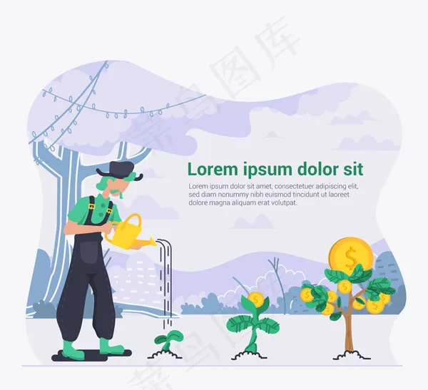 浇金币树的老人ai矢量模版下载