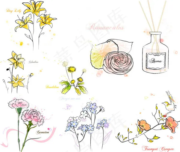 手绘花朵图案ai矢量模版下载