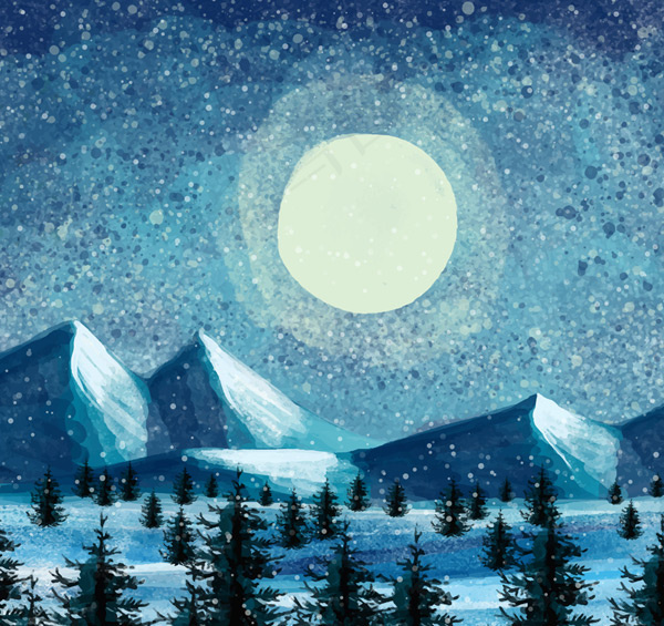 冬季雪山森林ai矢量模版下载
