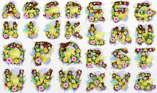 花草与墨迹字母