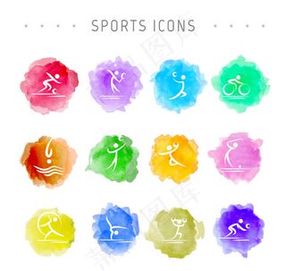 水彩绘运动图标,免抠元素