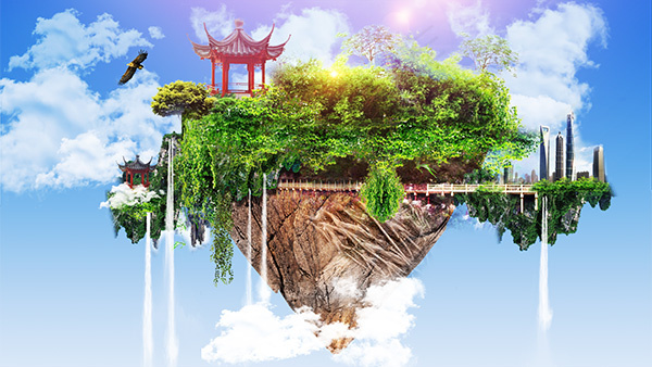 创意悬浮山设计psd模版下载