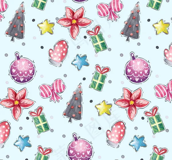 圣诞元素无缝背景ai矢量模版下载