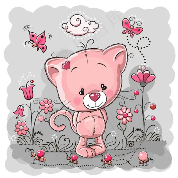 粉色猫咪插画eps,ai矢量模版下载