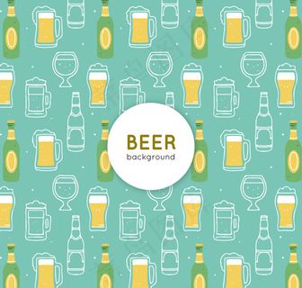手绘啤酒无缝背景 手绘啤酒无缝背景